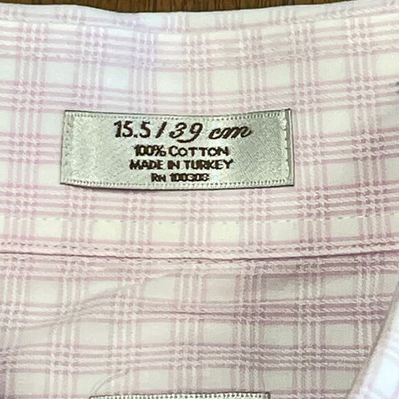 Peter Millar Men's Shirt - Pink and White Check Plaid - Size M (15.5) - STAINS - Picture 12 of 13